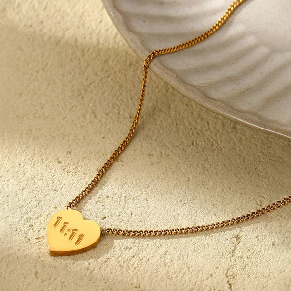 Gold-Plated Anti-Tarnish 11:11 Angel Heart Pendant – Make a Wish Necklace