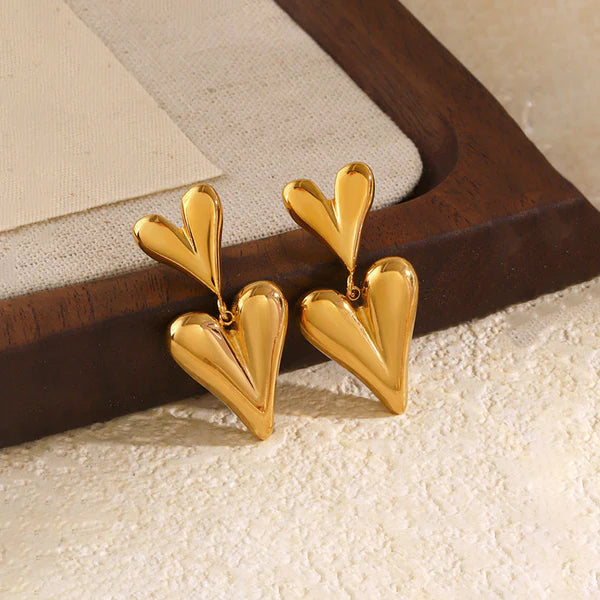 Gold-Plated Double Heart Earrings | Anti-Tarnish, Waterproof & Hypoallergenic Jewelry