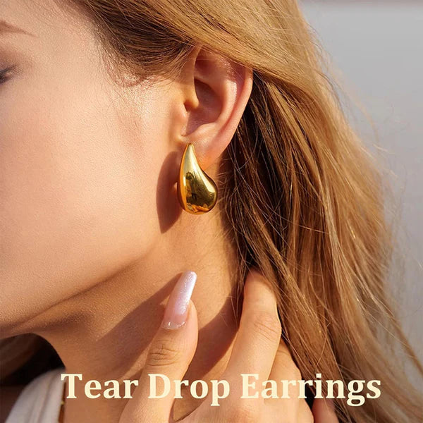 Gold Plated Chunky Dome Drop Earrings | Glossy Anti-Tarnish, Waterproof & Hypoallergenic