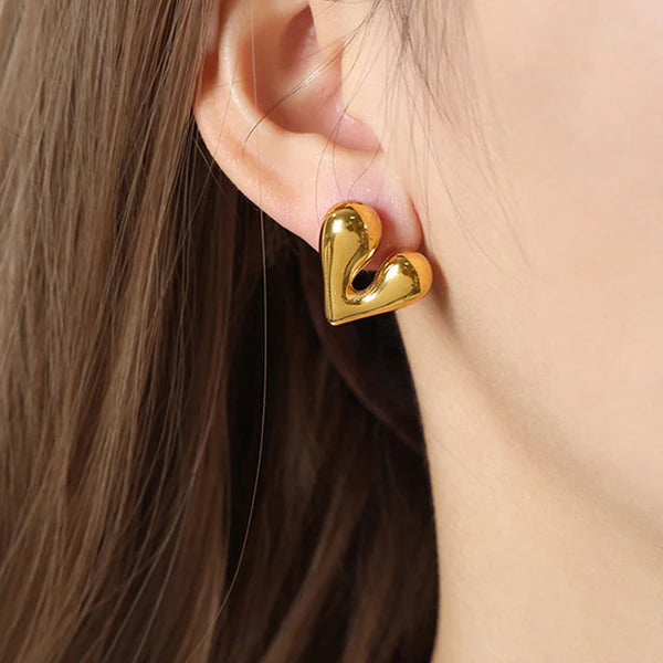 Gold-Plated Anti-Tarnish Puffy Heart Earrings for Women & Girls