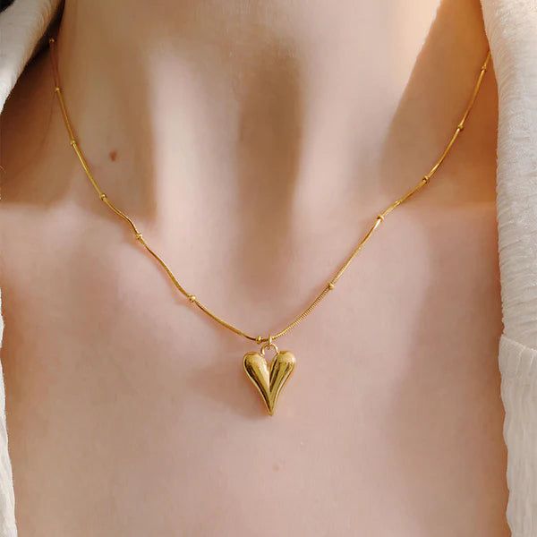 Gold-Plated Anti-Tarnish Heart Pendant – Stainless Steel Love Necklace