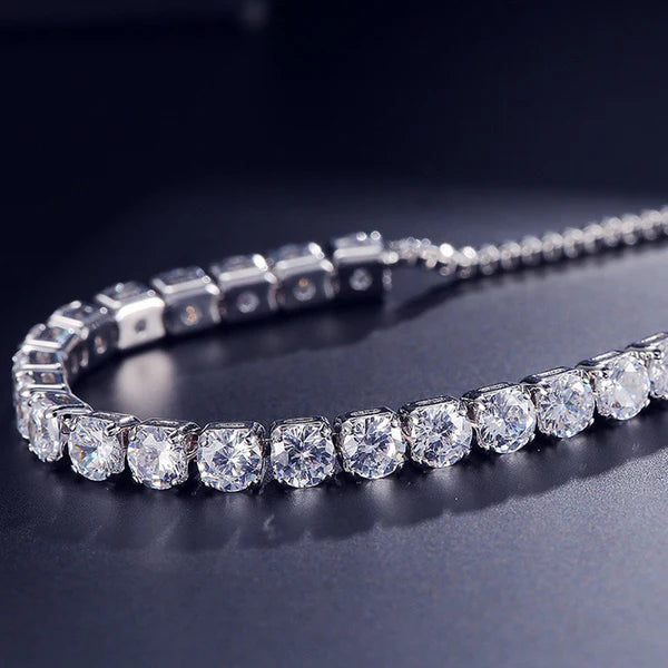 Silver-Plated Round Cut Cubic White Matrix Tennis Bracelet | Anti-Tarnish Elegant Design for Women