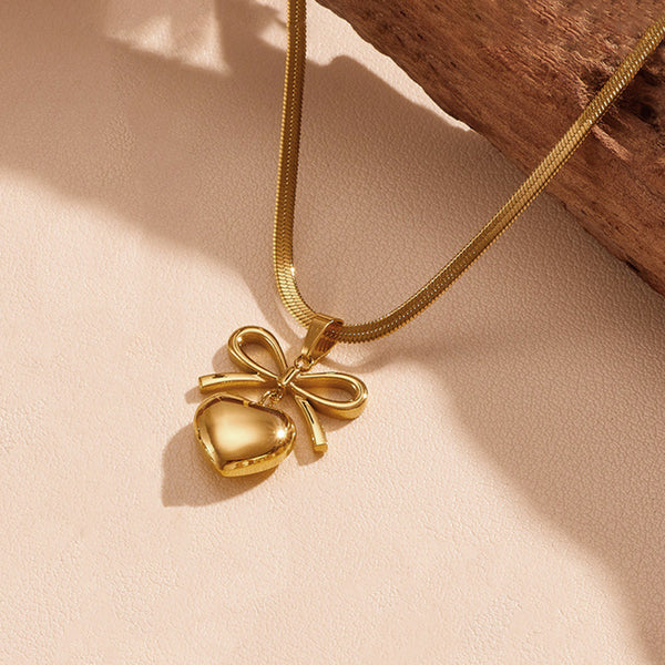 Gold Plated Anti Tarnish Bow Knot Heart Themed Pendant