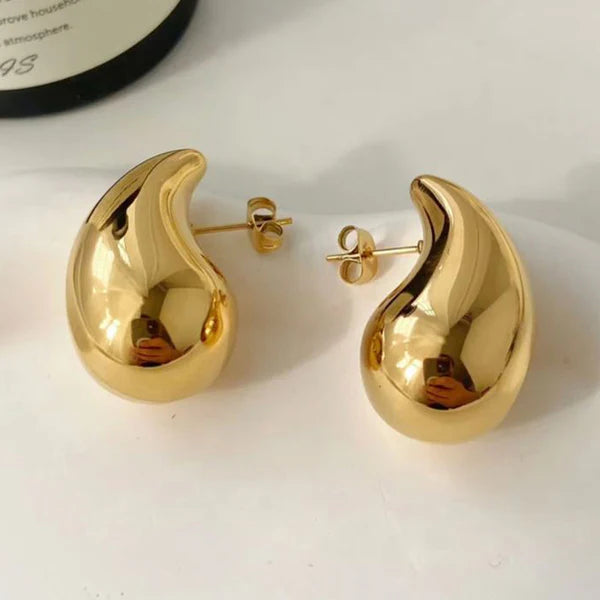 Gold Plated Chunky Dome Drop Earrings | Glossy Anti-Tarnish, Waterproof & Hypoallergenic
