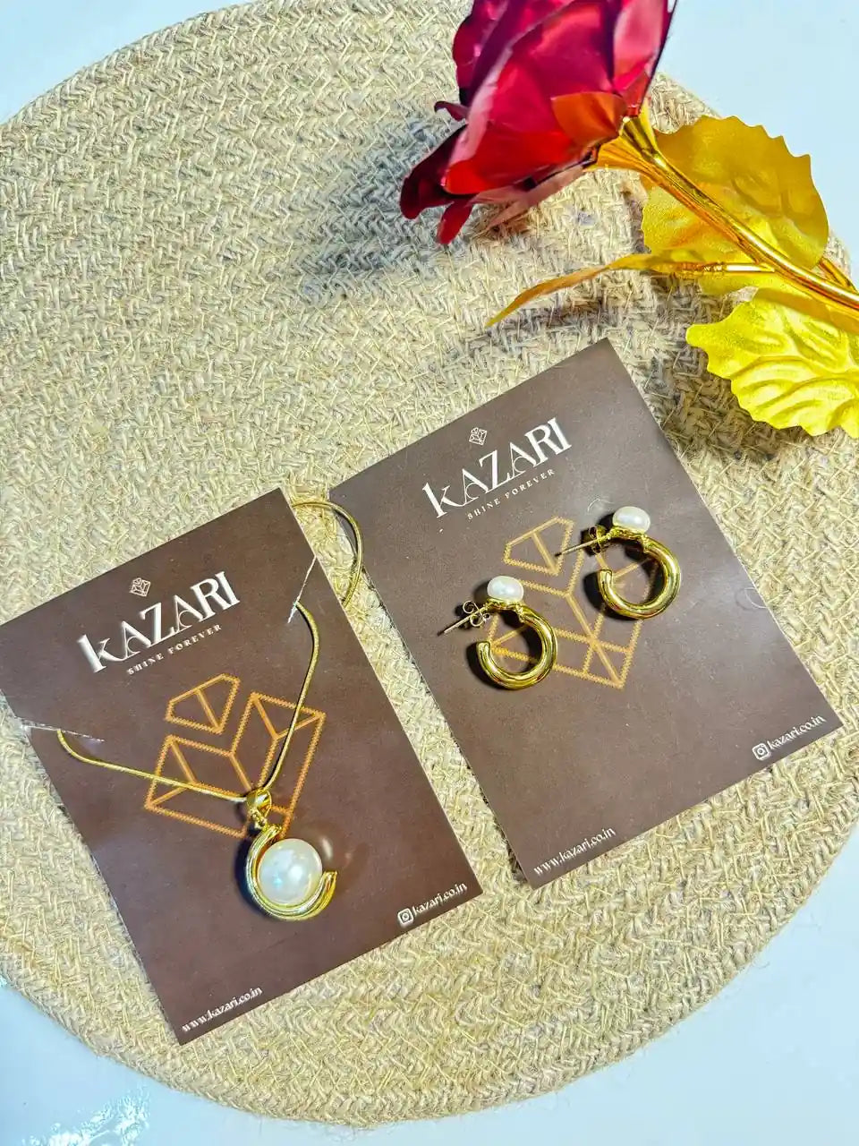 Pearl Embrace Gold Necklace & Hoop Earrings Set