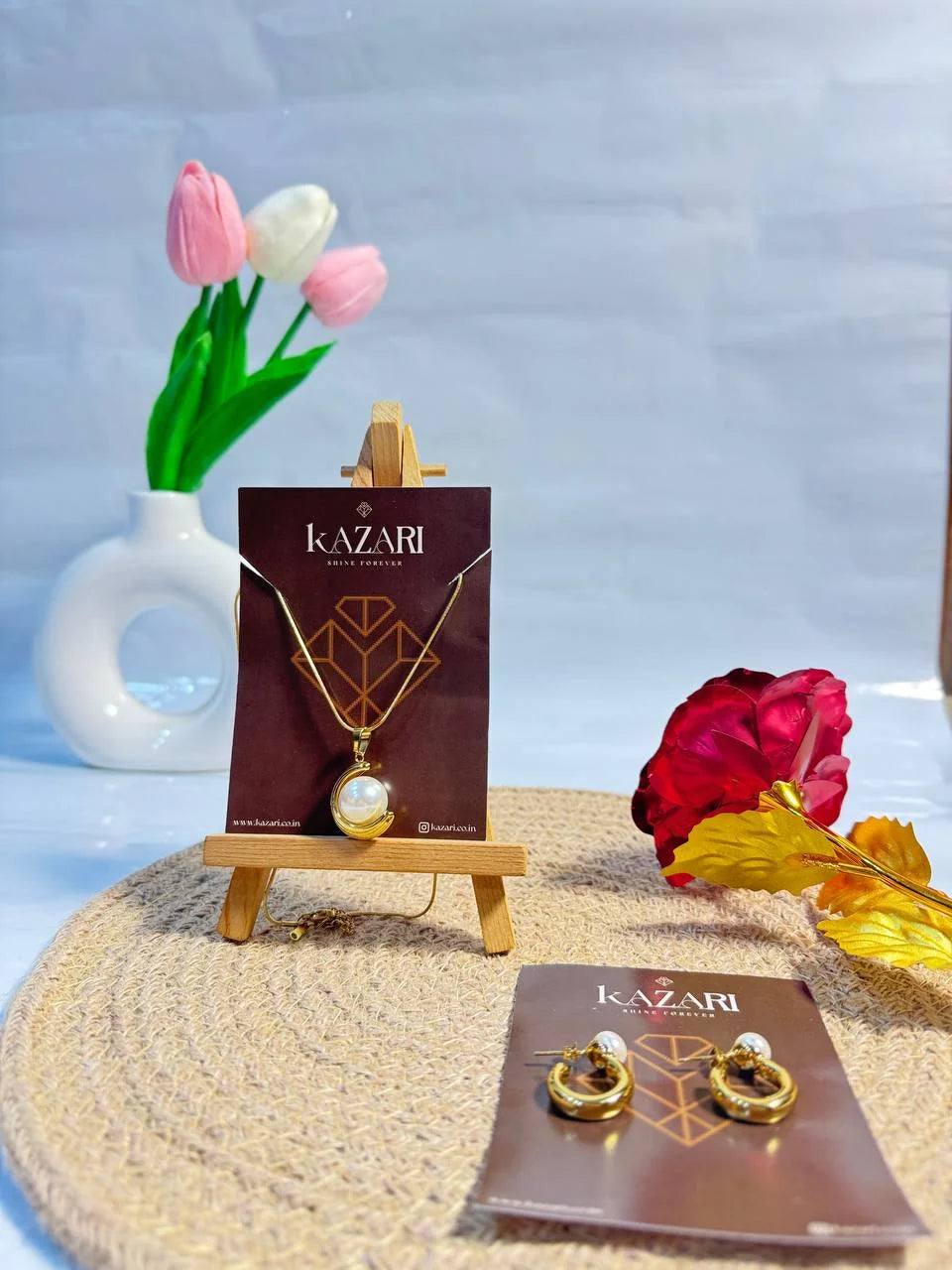 Pearl Embrace Gold Necklace & Hoop Earrings Set