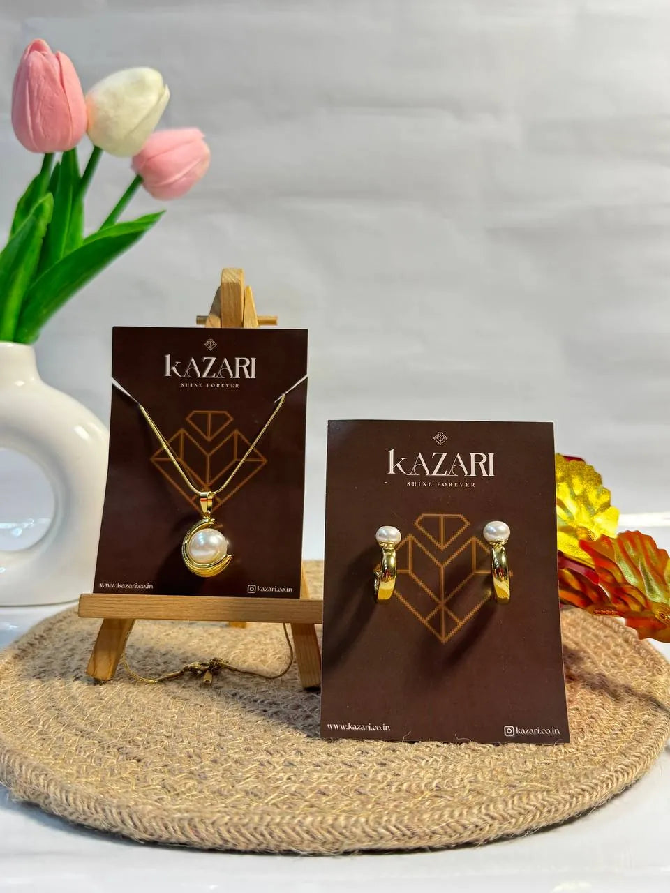 Pearl Embrace Gold Necklace & Hoop Earrings Set