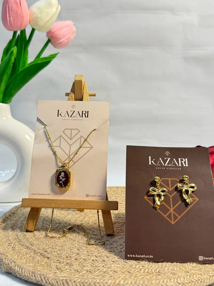 Vintage Muse Pendant Necklace & Bow Drop Earrings Set