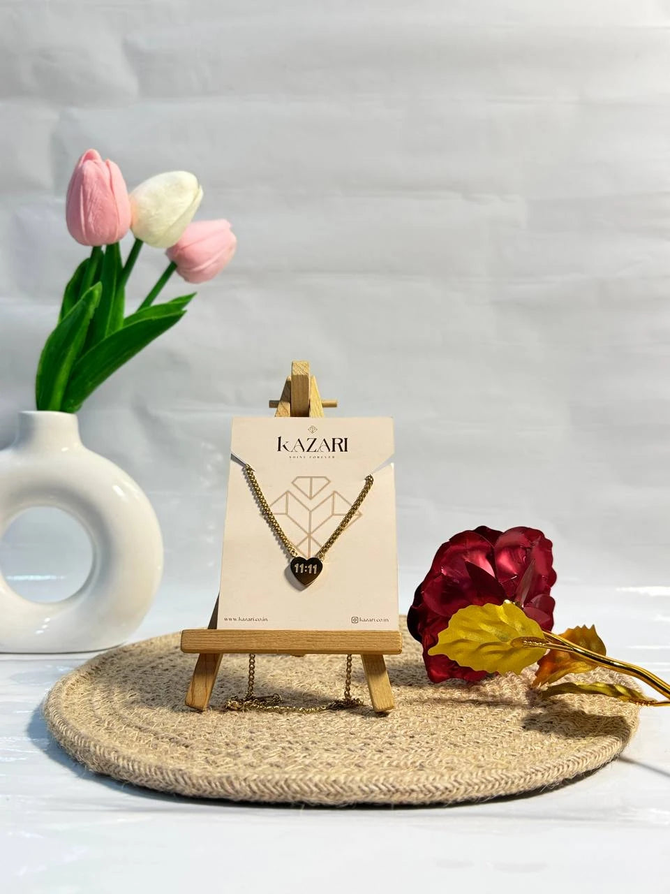 11:11 Heart Charm Necklace & Heart Link Bracelet – Golden Anti-Tarnish Set