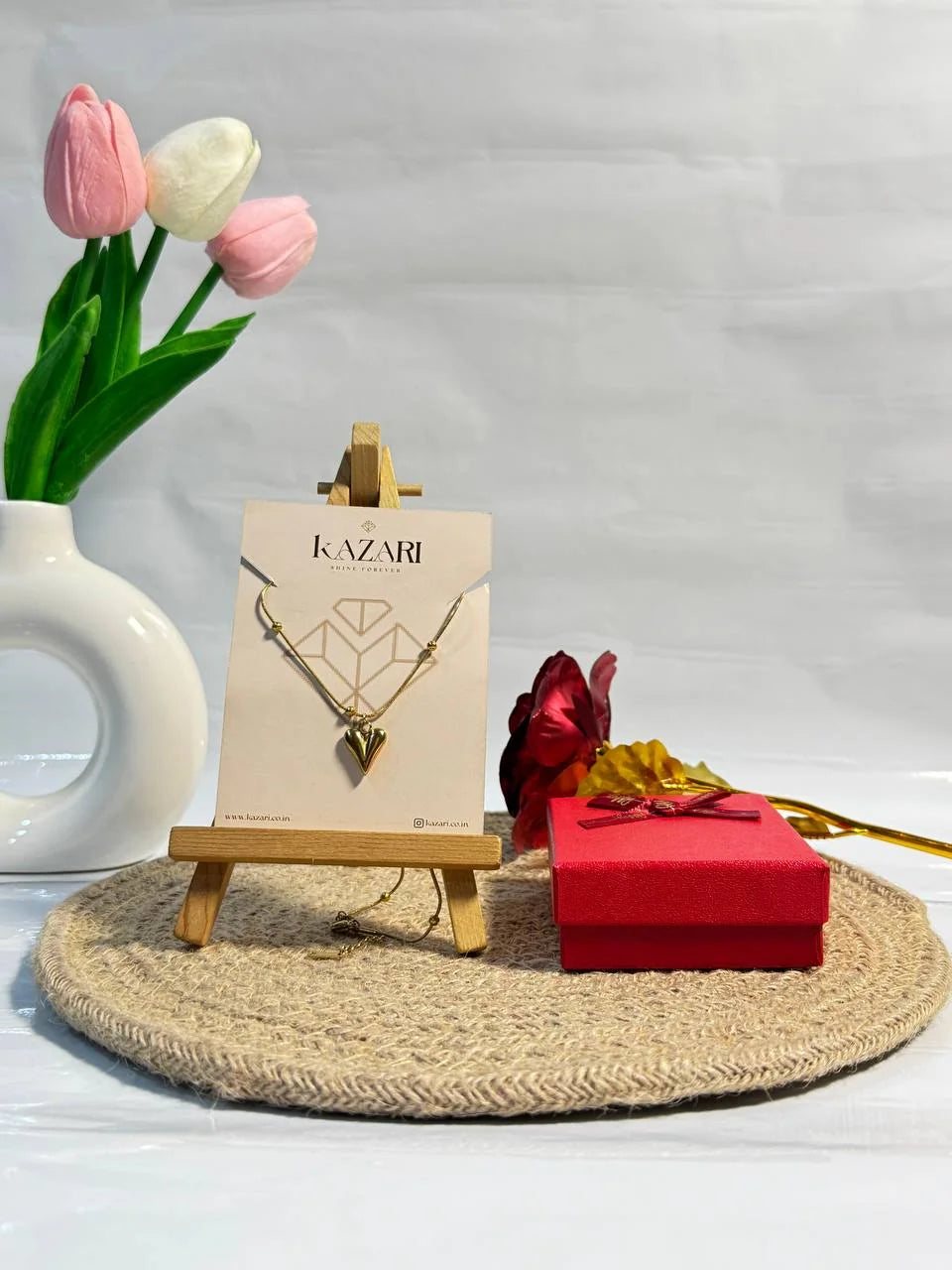 Golden Heart Duo – Pendant Necklace & Heart Stud Earrings Set