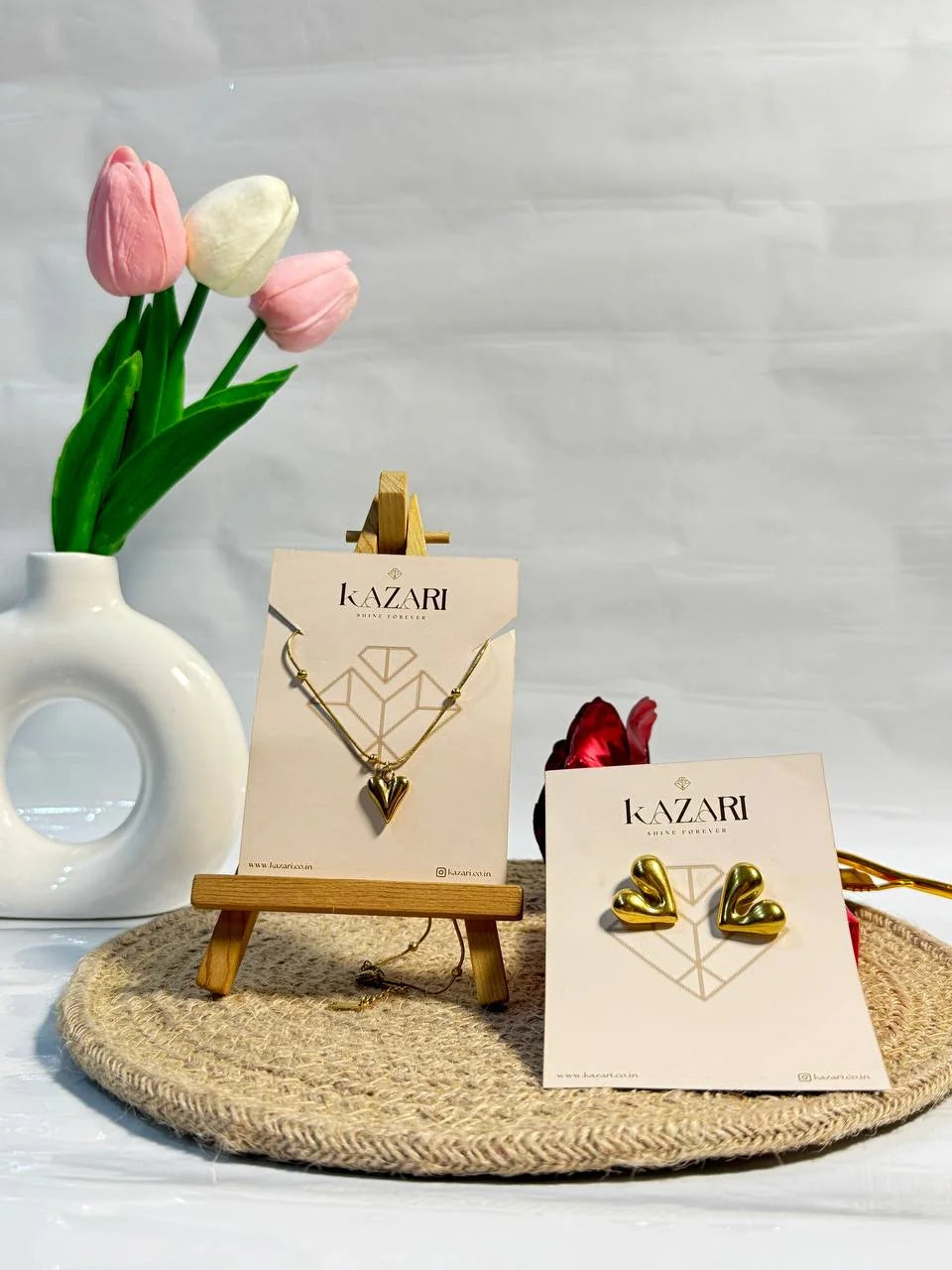 Golden Heart Duo – Pendant Necklace & Heart Stud Earrings Set