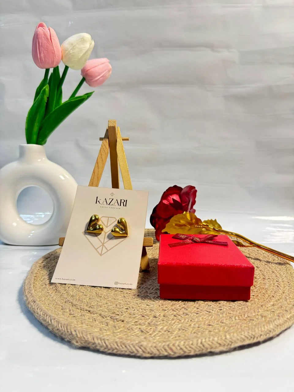 Golden Heart Duo – Pendant Necklace & Heart Stud Earrings Set