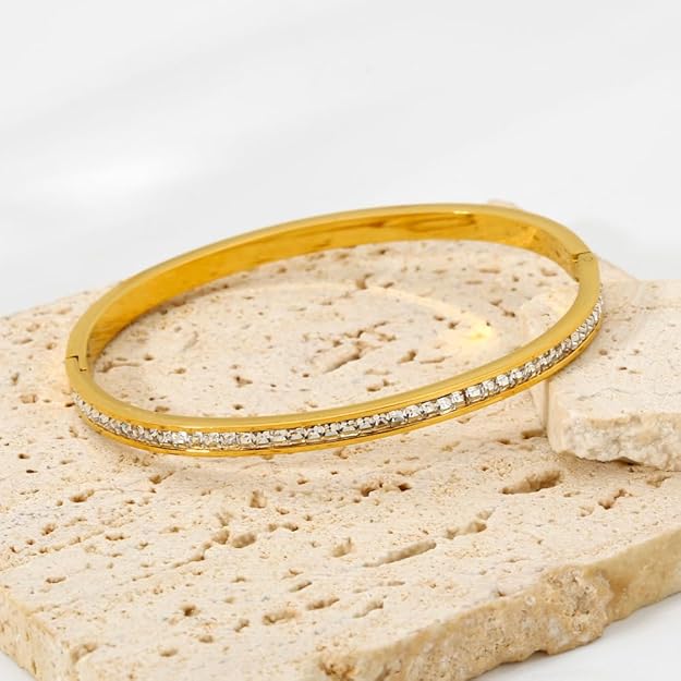 Gold Crystal Line Slim Bangle