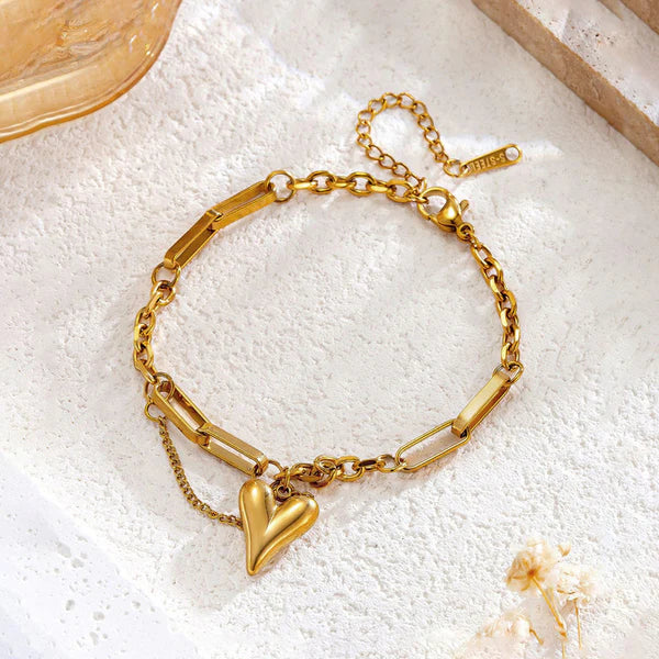 Gold-Plated Heart Charm Bracelet | Anti-Tarnish, Waterproof & Hypoallergenic