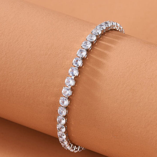 Silver-Plated Round Cut Cubic White Matrix Tennis Bracelet | Anti-Tarnish Elegant Design for Women
