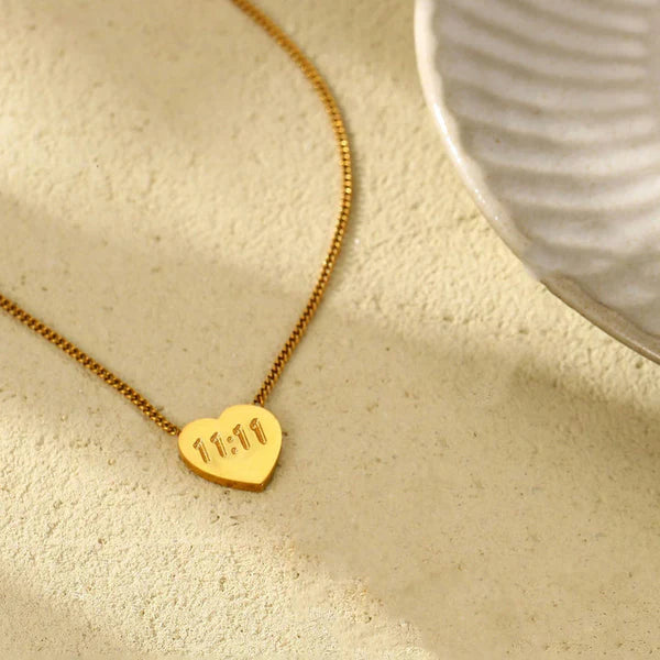 Gold-Plated Anti-Tarnish 11:11 Angel Heart Pendant – Make a Wish Necklace