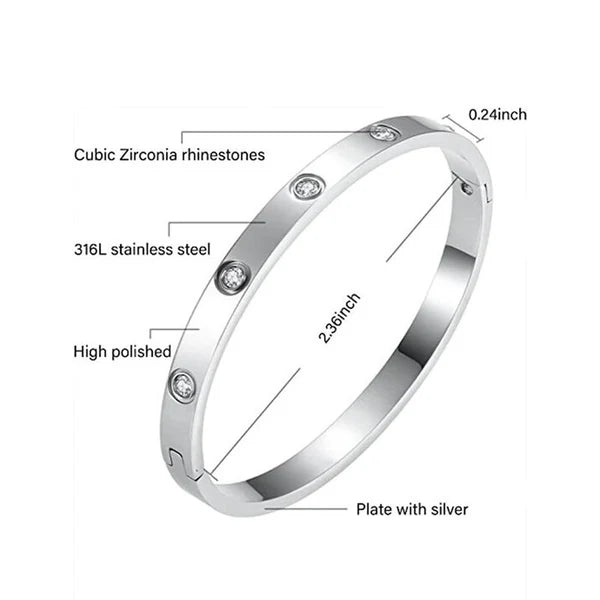 Stainless Steel Silver-Plated Love AD Bracelet | Anti-Tarnish Sparkling Jewelry for Women