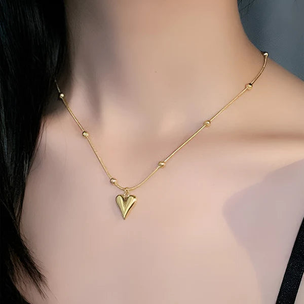 Gold-Plated Anti-Tarnish Heart Pendant – Stainless Steel Love Necklace