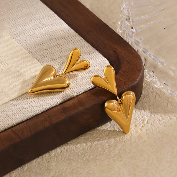 Gold-Plated Double Heart Earrings | Anti-Tarnish, Waterproof & Hypoallergenic Jewelry