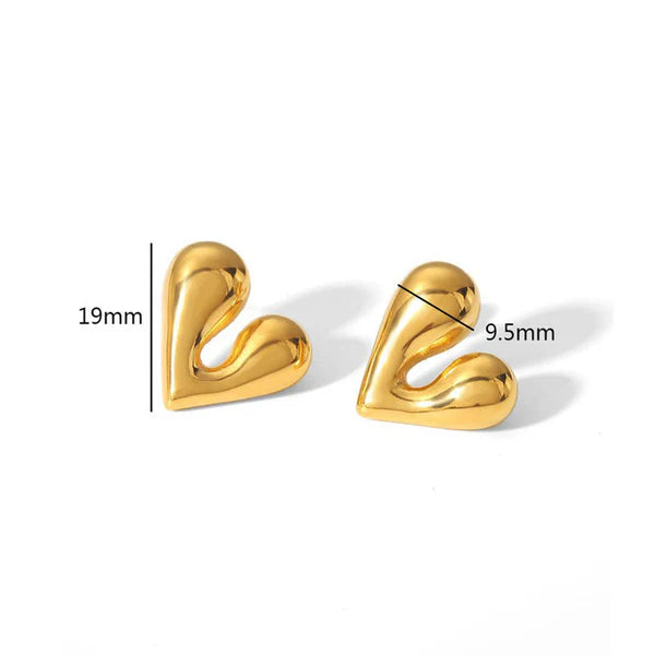 Gold-Plated Anti-Tarnish Puffy Heart Earrings for Women & Girls