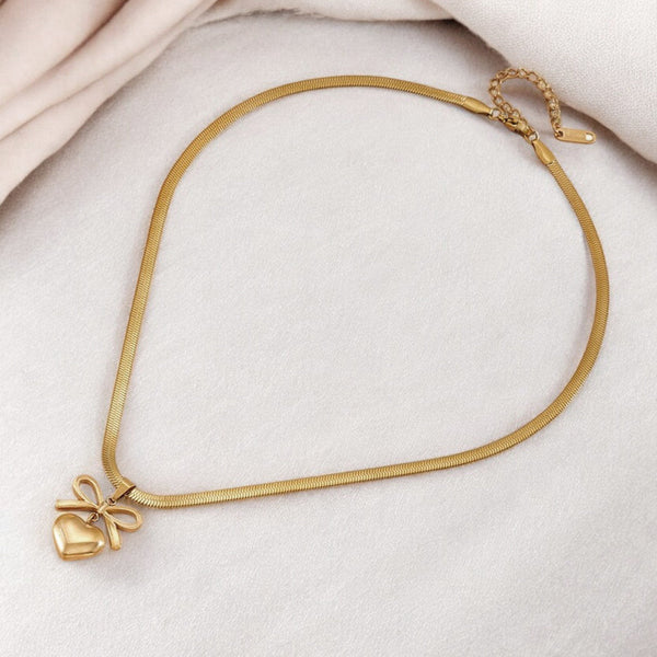 Gold Plated Anti Tarnish Bow Knot Heart Themed Pendant