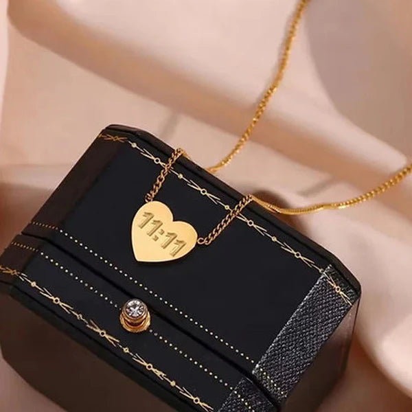 Gold-Plated Anti-Tarnish 11:11 Angel Heart Pendant – Make a Wish Necklace