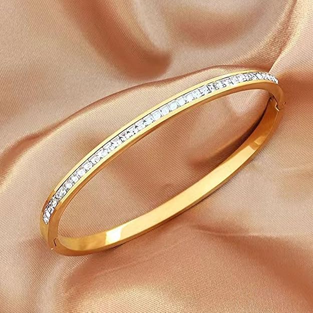 Gold Crystal Line Slim Bangle