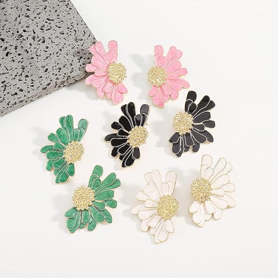 Black Enamel Bloom Earrings | Gold-Toned Floral Statement Studs