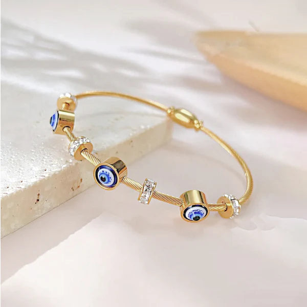 Stainless Steel Gold‑Plated Evil Eye Bracelet for Women | Anti‑Tarnish, Waterproof & Hypoallergenic