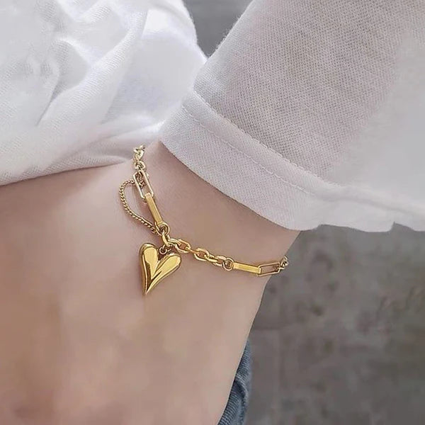 Gold-Plated Heart Charm Bracelet | Anti-Tarnish, Waterproof & Hypoallergenic