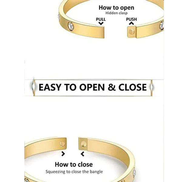Stainless Steel Contemporary Gold-Plated Love AD Bracelet | Anti-Tarnish Cartier-Inspired Design for Women