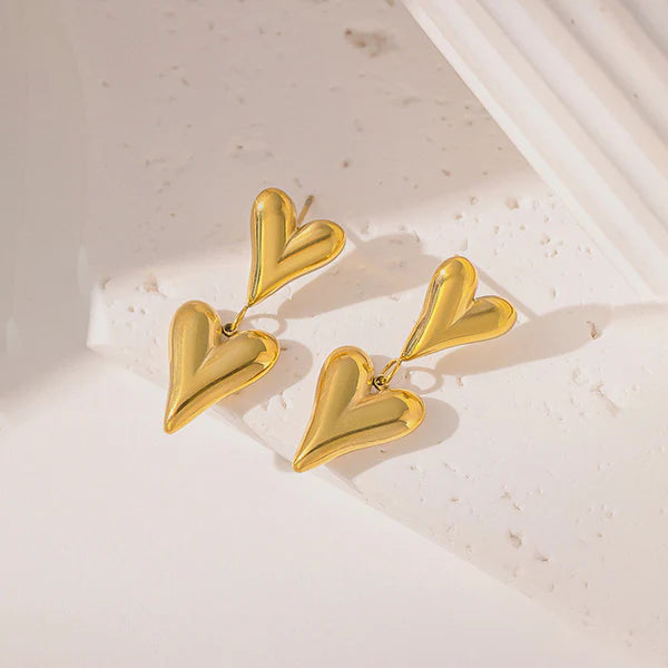 Gold-Plated Double Heart Earrings | Anti-Tarnish, Waterproof & Hypoallergenic Jewelry