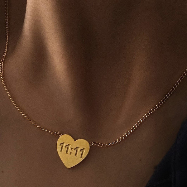 Gold-Plated Anti-Tarnish 11:11 Angel Heart Pendant – Make a Wish Necklace