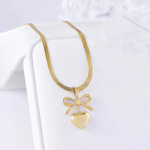 Gold Plated Anti Tarnish Bow Knot Heart Themed Pendant