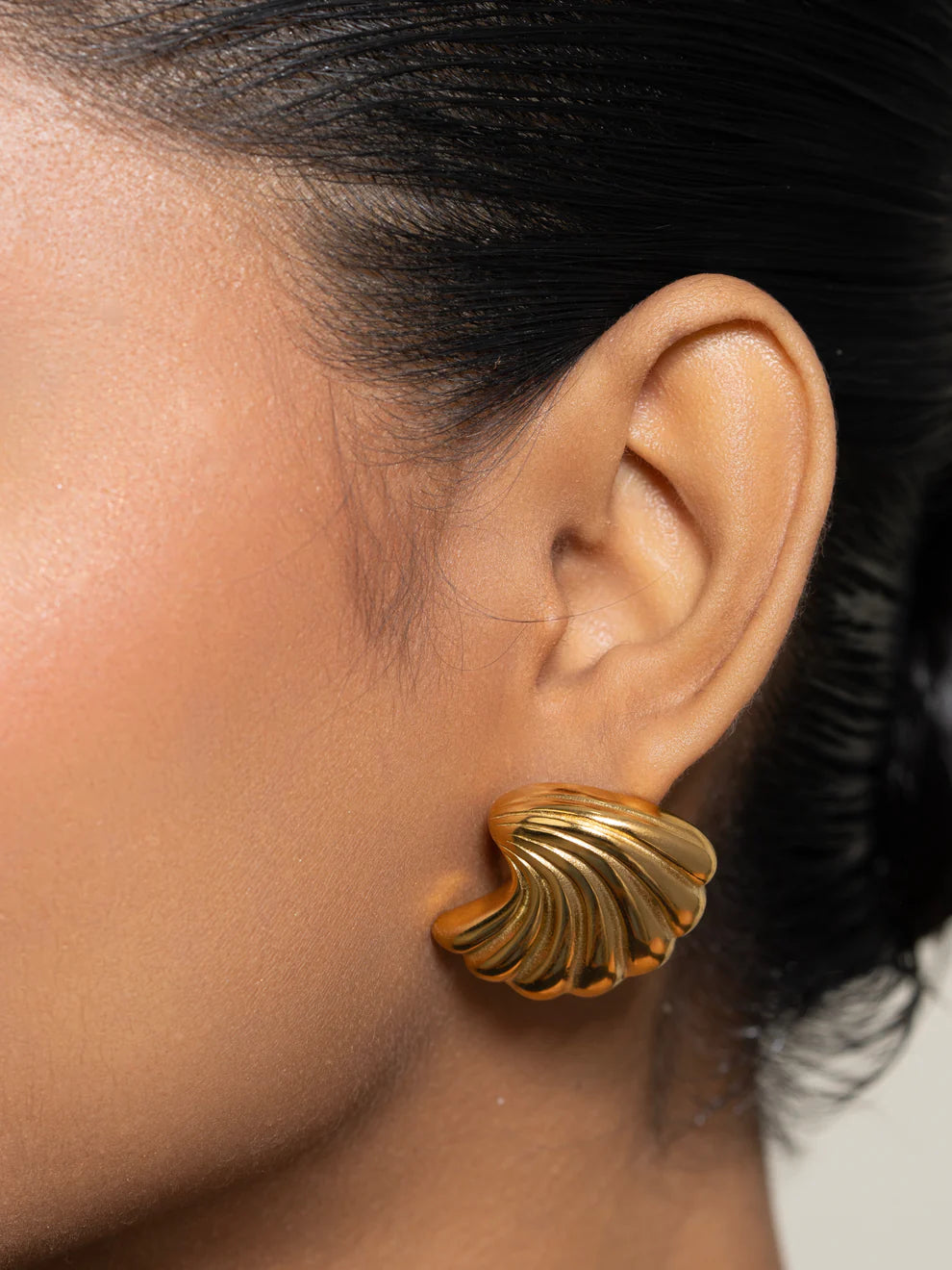 Gold Shell Stud Earrings | Textured Design, Stainless Steel, Anti-Tarnish, Waterproof & Hypoallergenic