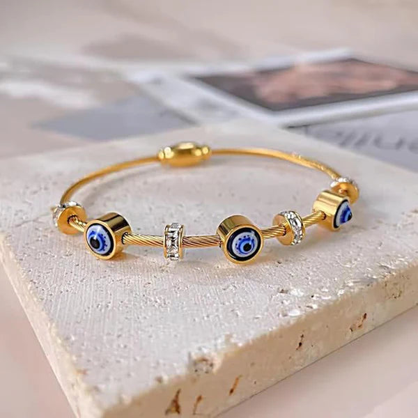 Stainless Steel Gold‑Plated Evil Eye Bracelet for Women | Anti‑Tarnish, Waterproof & Hypoallergenic