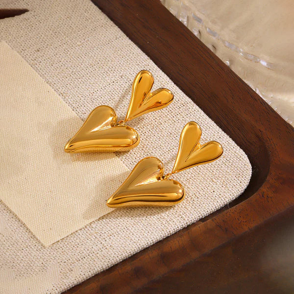 Gold-Plated Double Heart Earrings | Anti-Tarnish, Waterproof & Hypoallergenic Jewelry