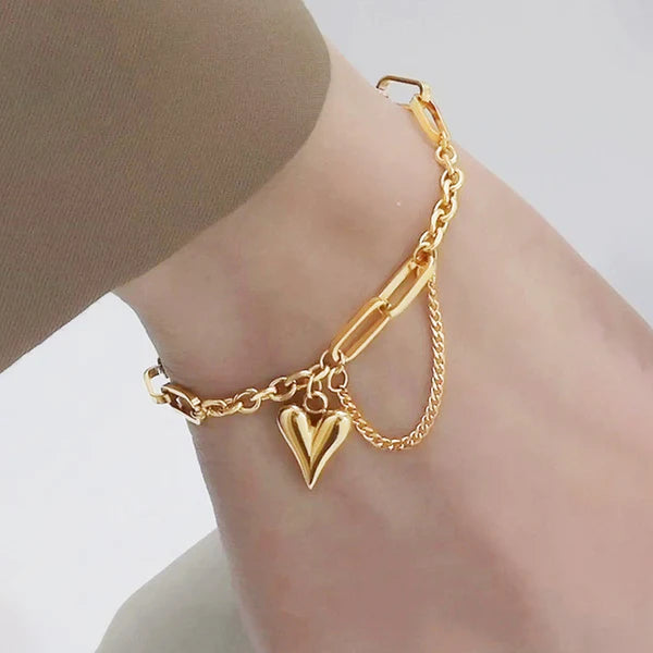 Gold-Plated Heart Charm Bracelet | Anti-Tarnish, Waterproof & Hypoallergenic