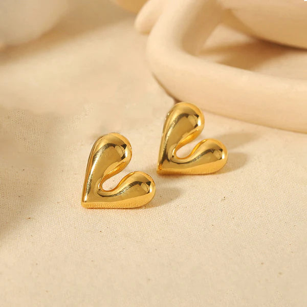 Gold-Plated Anti-Tarnish Puffy Heart Earrings for Women & Girls