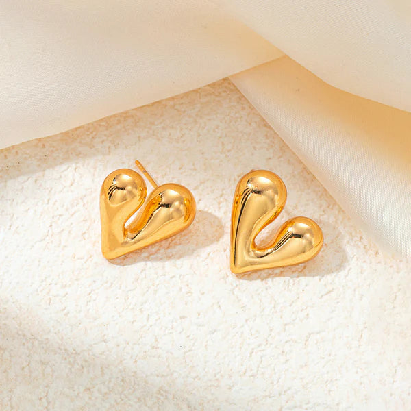 Gold-Plated Anti-Tarnish Puffy Heart Earrings for Women & Girls