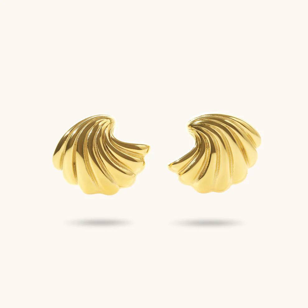 Gold Shell Stud Earrings | Textured Design, Stainless Steel, Anti-Tarnish, Waterproof & Hypoallergenic
