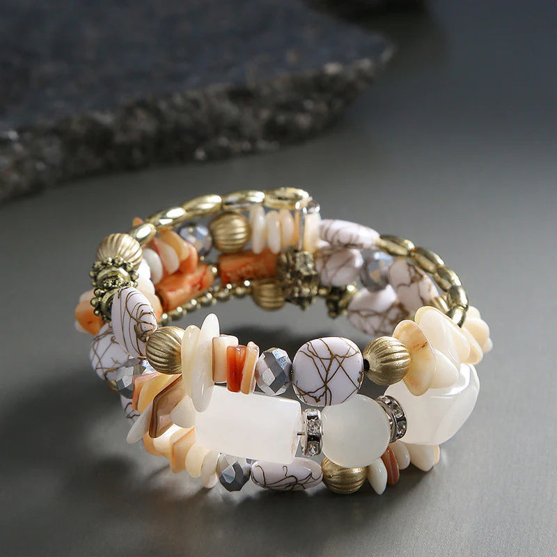 Natural Stone Beaded Wrap Bracelet | Boho Chic, Handmade Look, Durable & Skin-Friendly