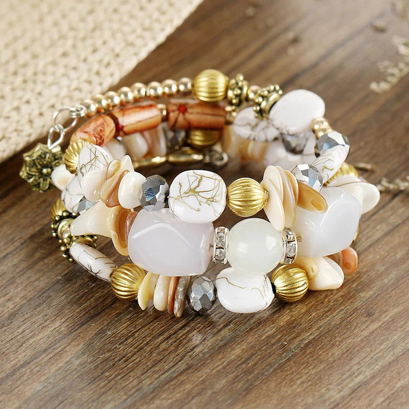Natural Stone Beaded Wrap Bracelet | Boho Chic, Handmade Look, Durable & Skin-Friendly
