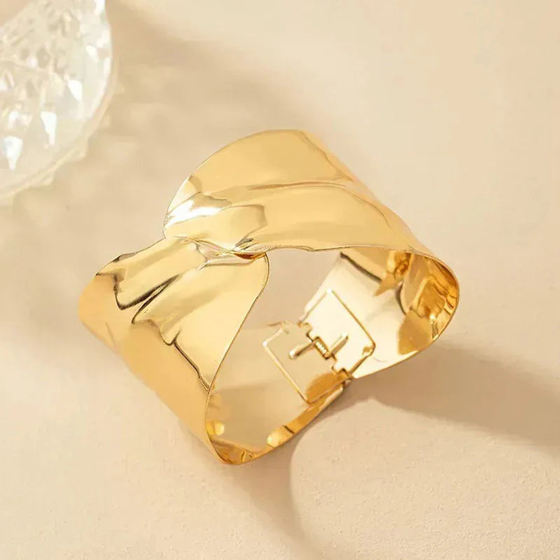 Gold Sculpted Statement Cuff Bracelet | Stainless Steel, Anti-Tarnish, Waterproof & Hypoallergenic
