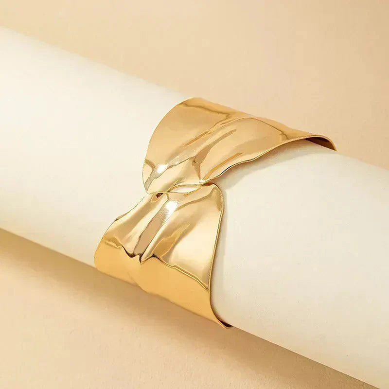 Gold Sculpted Statement Cuff Bracelet | Stainless Steel, Anti-Tarnish, Waterproof & Hypoallergenic