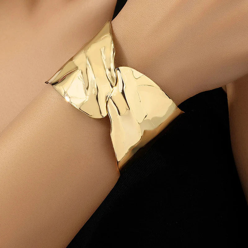 Gold Sculpted Statement Cuff Bracelet | Stainless Steel, Anti-Tarnish, Waterproof & Hypoallergenic