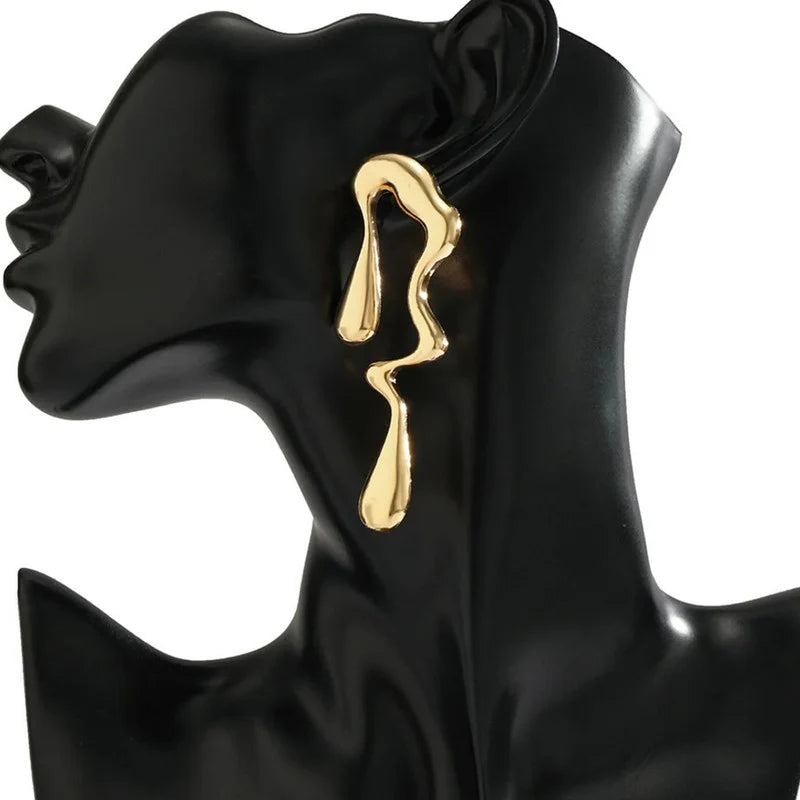 Gold Abstract Melted Drop Earrings | Artistic Statement Design, Stainless Steel, Anti-Tarnish, Waterproof & Hypoallergenic