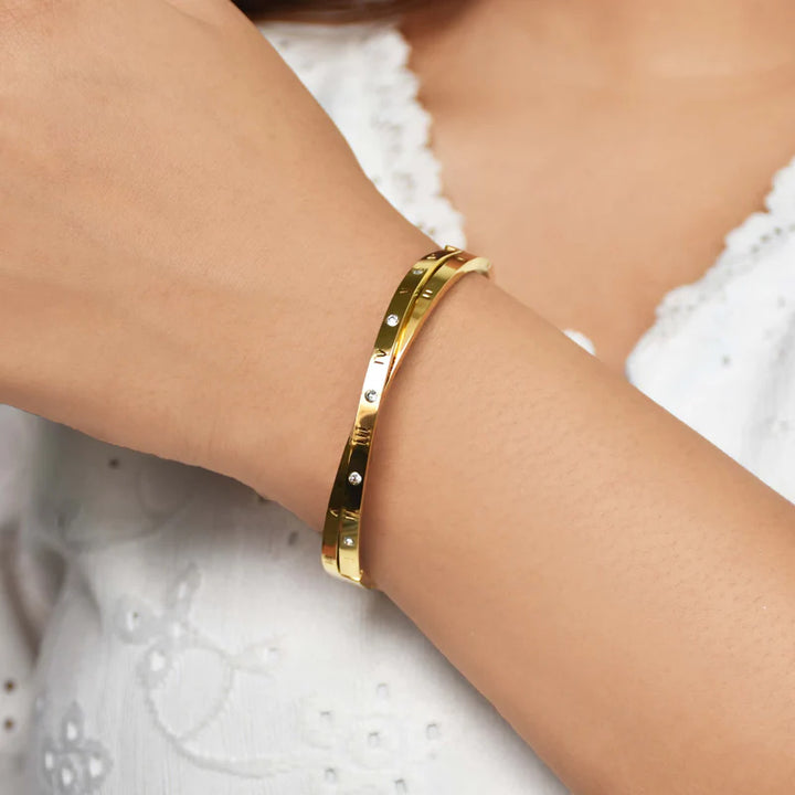Gold Roman Numeral Crystal Bangle