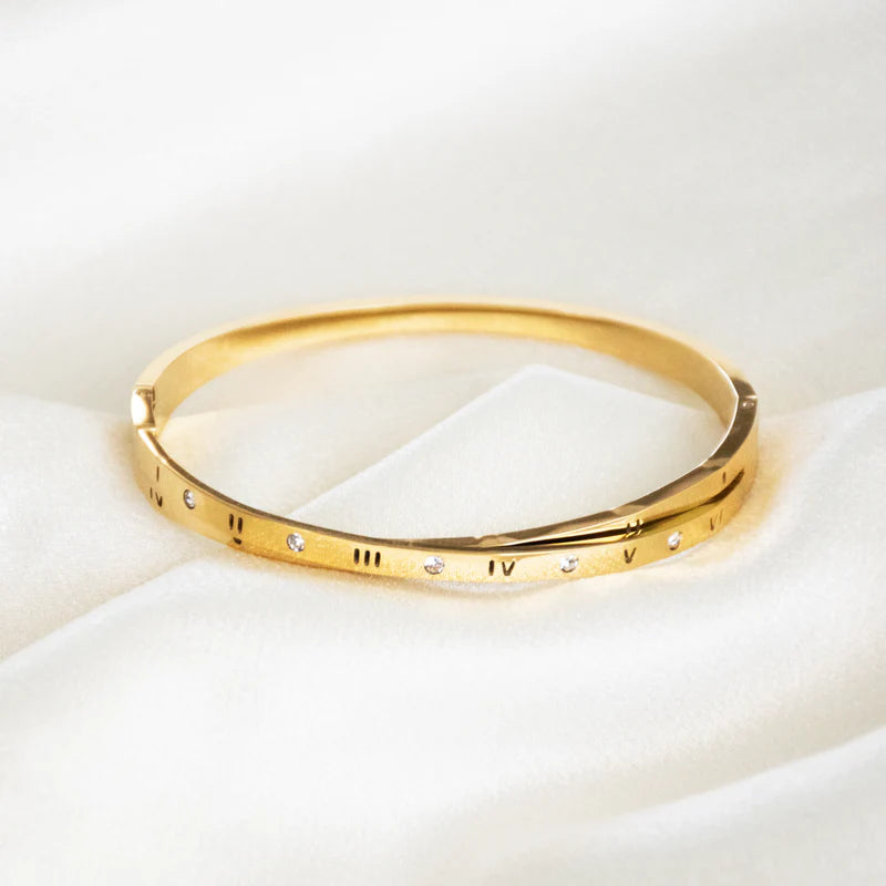 Gold Roman Numeral Crystal Bangle