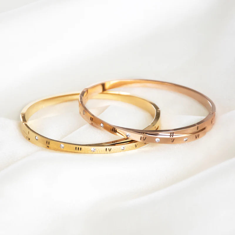 Gold Roman Numeral Crystal Bangle